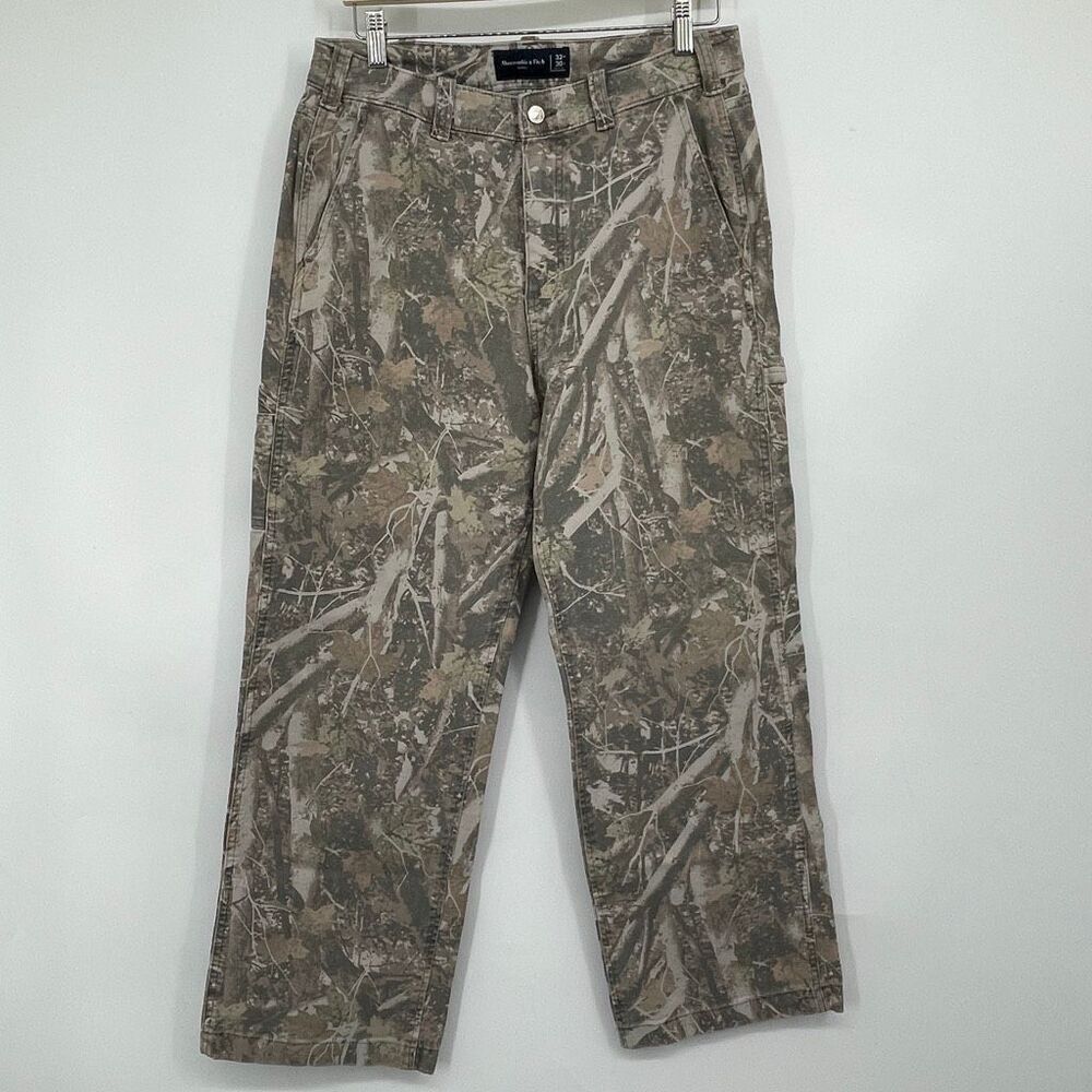Abercrombie & Fitch Green Brown Camo Baggy Workwear Carpenter Pants Size 32x30